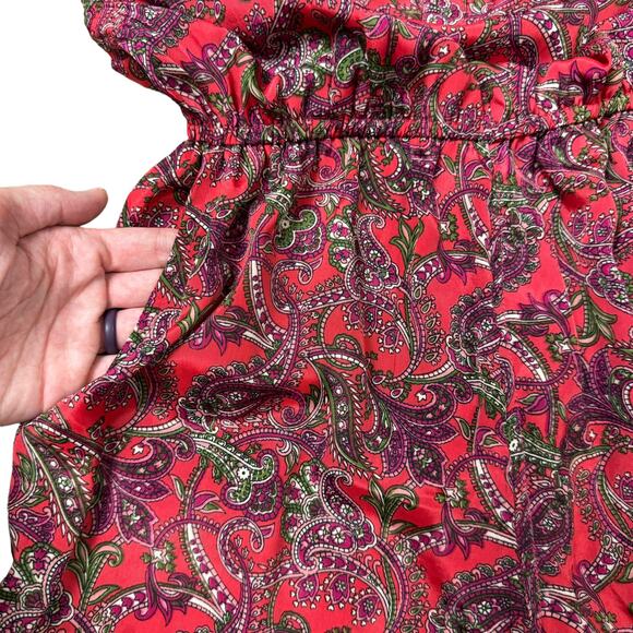 RAGA | Lasting Passion Red Paisley Print Wide Leg Satin Dress w Pockets - Picture 8 of 12